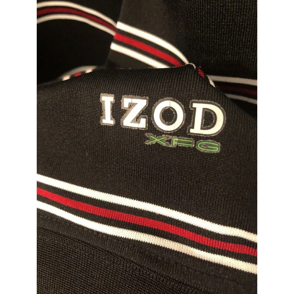 Izod Golf Cool FX Long Sleeve Size Medium Black Medium with Black & White Stripe